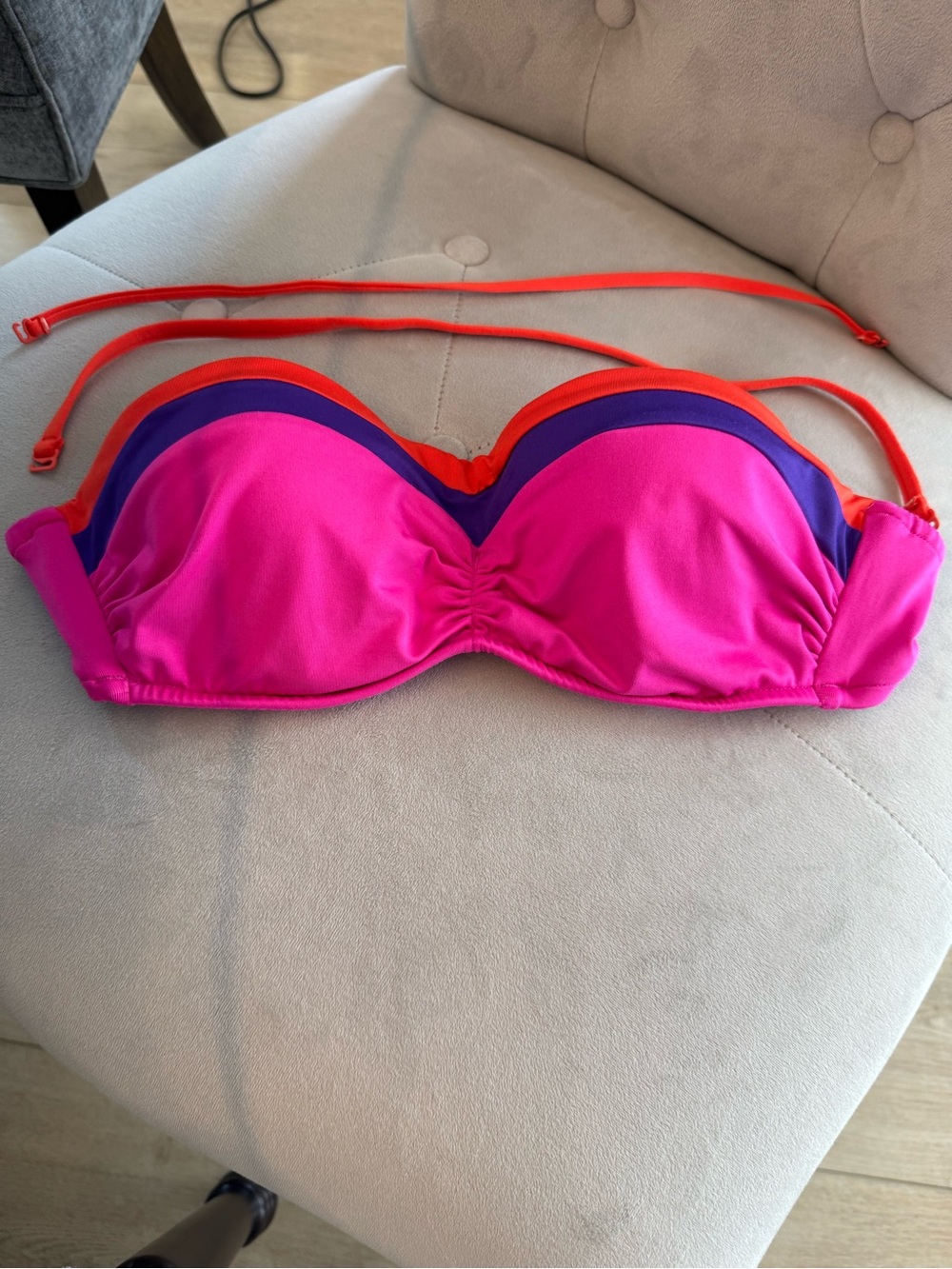 Victoria's Secret Hot Pink Bandeau Swim Top with Orange & Purple Accents